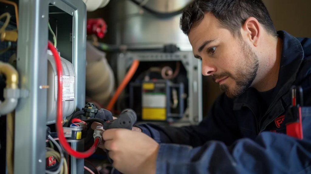 technician doing furnace check up in modesto